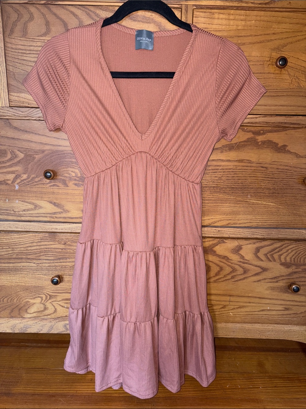 Olivia Rae Rustic V-Neck Tiered Mini Dress